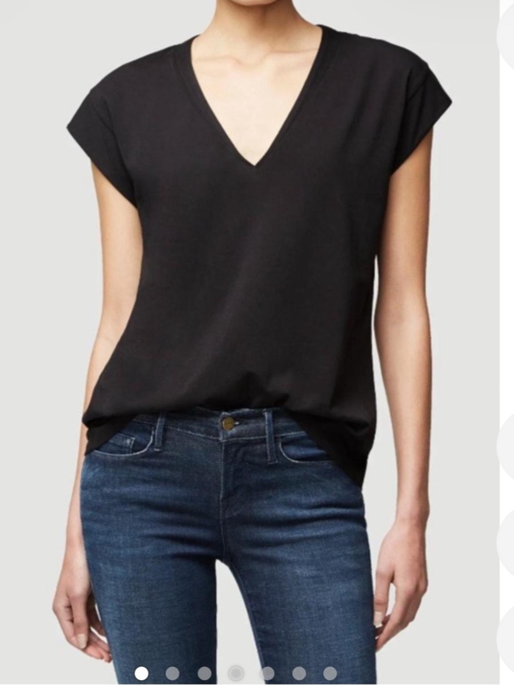 FRAME Women's Black Cotton V-Neck Top le mid rise Tee